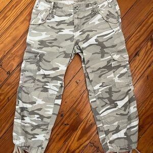 Grey and white camo capri pants